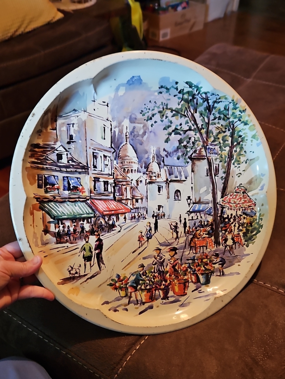 Daher Metal Round Tin Tray French Paris Cafe Print